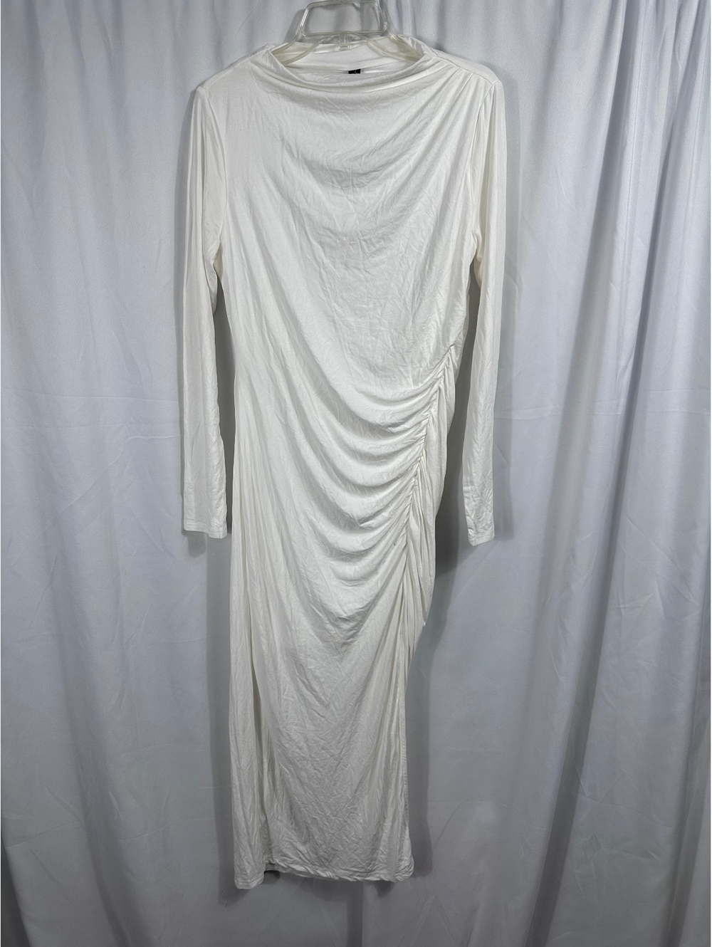 Merokeety White Long Sleeve Ruched Midi Dress Size Large